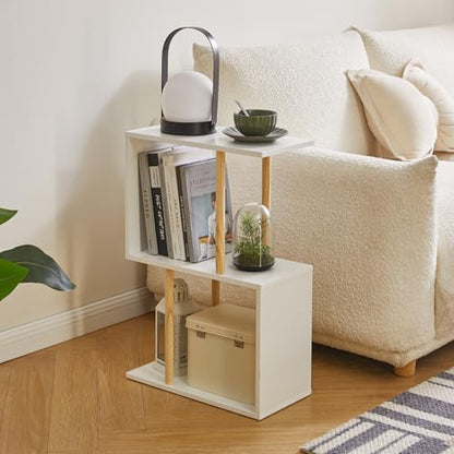 Aibiju Narrow Side Table with Open Storage Shelf, S-Shaped End Table, 3-Tier Nightstand, 23 inches High, Sofa Table for Small Spaces, White Side Table YD-ST003W - color: White