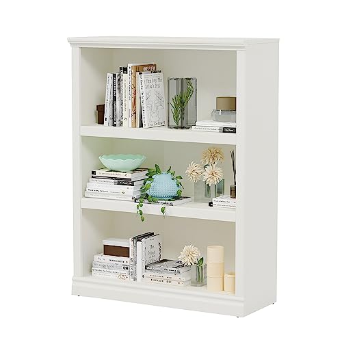 Bevfint 43 in Tall Bookcase, 3-Tier Bookshelf Open Storage, 33 inch Wide Floor Standing Indoor Furniture, Book Cases for Home School Library Office Bedroom Kids, White 3 Tiers - color: White Wood-like Surface, size: 3-Tier Open Bookcase
