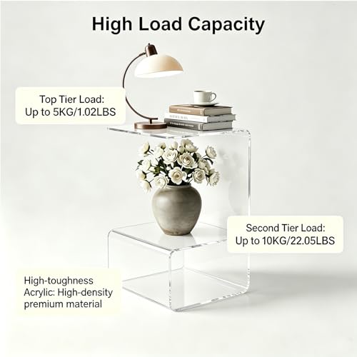 Acrylic End Table, 21.6" H C-Shaped End Table, Side Table for Living Room, Bedside Table for Bedroom, Acrylic Clear C Side Table (Clear) - color: Clear