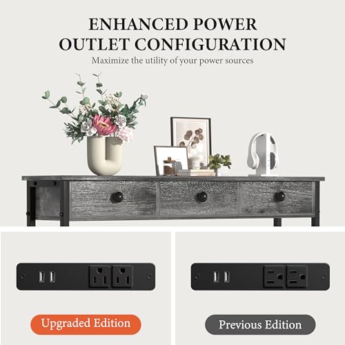 47" Narrow Console/Entryway Table with Storage & 3 Drawers & Outlets, for Sofa & Living Room, Hallway/Foyer/Couch/TV/ Aquarium Stand Table for Entryway with USB Ports, LED Light Strip,Perfect for Home - size: 47"