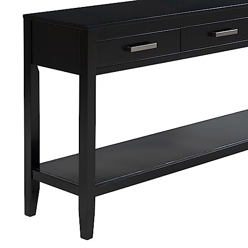 Merax Entryway Console Table with Storage, 3 Drawers Design/Wood Frame/Behind Couch & Sofa, Black - color: Black