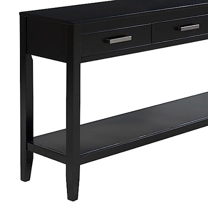 Merax Entryway Console Table with Storage, 3 Drawers Design/Wood Frame/Behind Couch & Sofa, Black - color: Black