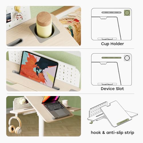 JOY worker Rolling Standing Desk, Mobile Tilt Adjustable Laptop Desk, Oak | 28" Partial 60° Foldable MDF Board, Height Adjustable, DIY Pegboard & Storage Base, 4 Lockable Casters, Home Office Classroom - color: Oak