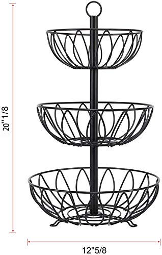 3 Tier Fruit Basket Bowl, Vegetable Organizer, Metal Black | Space-Saving, Home Fruit Rack Stand for Countertop, Storage Bread, Snacks, Fits Under Cabinets - color: 3 Tier