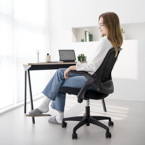 NEO CHAIR Office Desk Gaming Ergonomic Computer Chair with Lumbar Back Support Adjustable Height Swivel Rolling Wheels Flip-up Arms Mesh Chair for Home Vanity (Black) - color: Black