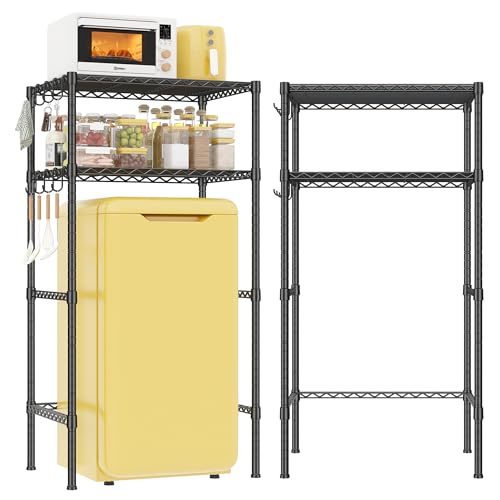 REIBII Mini Fridge Shelf with Storage, 2-Tier Adjustable Metal Shelving Unit with 8 Hooks,176 LBS Heavy Duty Organizer Rack for Dorm Room,Apartment, Kitchen and Office,52.36" H x 26.38" W x 18.1" D - size: 26.38Wx18.1Dx52.36H