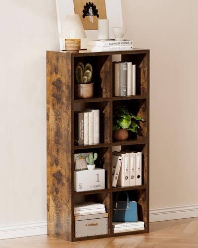 GTPLAYER 8-Cube Storage Organizer, Fits 11" Bins, Vertical or Horizontal Use, Opening Bookshelf, Partial Back Panels, Stackable Design Bookcase, for Living Room, Media Console, Hallway, Rustic Brown - color: 8 Cube - Rustic Brown