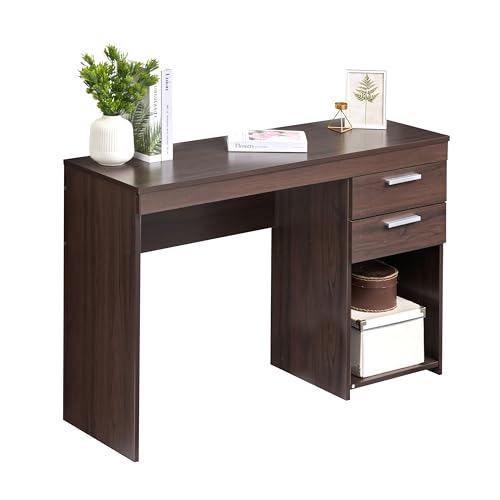 Techni Mobili 48 Inch Modern Compact Computer Desk with Drawers, Espresso | 48 Inch modern desk with storage drawers, sturdy frame, compact design, ideal for bedrooms and home office workspaces - color: Espresso