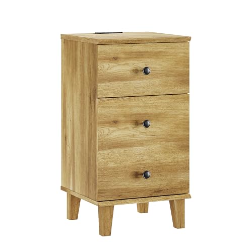 Nightstands with Charging Station, Set of 2 End Table with Power Outlets & USB Ports Modern Side Table with Drawer and Storage Cabinet for Bedroom,Brown Oak - color: Brown Oak