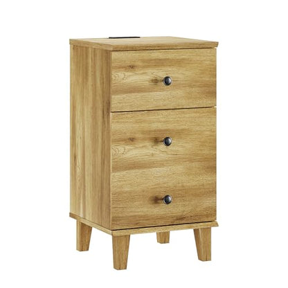 Nightstands with Charging Station, Set of 2 End Table with Power Outlets & USB Ports Modern Side Table with Drawer and Storage Cabinet for Bedroom,Brown Oak - color: Brown Oak