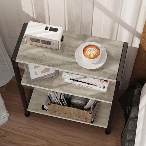 3-Tier Side Table, Small EndTable, Sofa SideTable for Narrow Spaces, Slim EndTable, NightstandTable, Skinny Bedside Table, for Living Room, Bedroom, Office, Greige - color: Greige