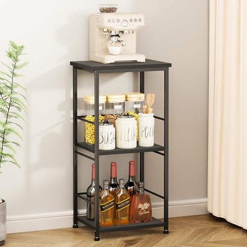 SWTYMIKI Coffee Bar Cabinet for Home - 3-Tier Sturdy Farmhouse Coffee Stand Station Multi-Purpose Buffet Sideboard - Kitchen Bar Table for Living Room, Corner, Small Space, Black - size: 16.54x11.81in, style: Espresso