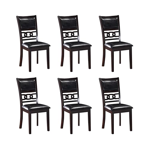 New Classic Furniture Gia Dining Chair (Set of Six), Black PU Upholstered Seat & Back Rest, Ebony - color: Ebony, size: Set of 6, style: Dining Chair
