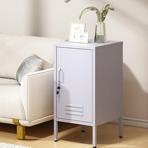 Garvee Metal Locker Nightstand with Shelf,Single Door Lockable Metal End Table,Modern Bedside Table, Versatile Side Cabinet for Bedroom, Living Room, or Office (27.55”h x 13.78”w x 14.96”d) - color: Purple