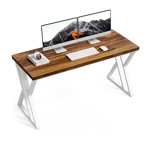 LITTLE TREE 55 Inch Large Simple Industrial Computer Desk Study Writing Table Home Office Workstation,Brown - color: Brown