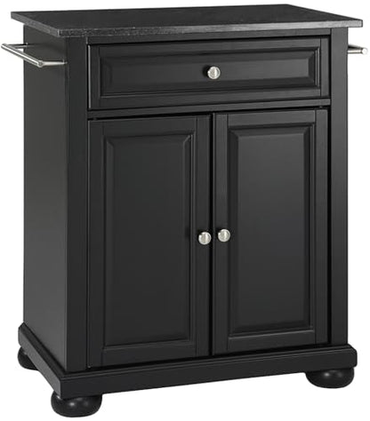 Crosley Furniture Alexandria Granite Top Small Portable Rolling Kitchen Island Storage Cart, Microwave Stand, Black - color: Black, style: Solid Black Granite Top
