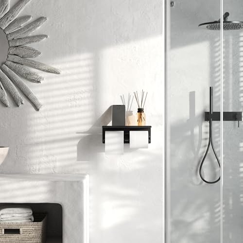 Black Toilet Paper Roll Holder with Shelf Wall Mounted for Bathroom (Black, Double Head) - color: Matte Black