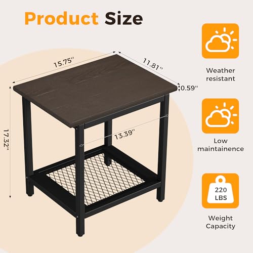 2-Tier Outdoor Side Table with Storage, Weather Resistant Patio End Table, HDPS Small Accent Table for Deck, Garden, Pool, Backyard, Brown - color: Brown