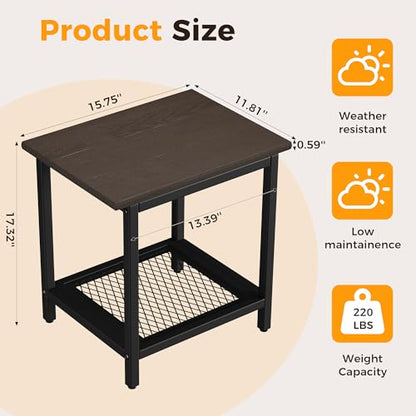 2-Tier Outdoor Side Table with Storage, Weather Resistant Patio End Table, HDPS Small Accent Table for Deck, Garden, Pool, Backyard, Brown 2pcs - color: 2pcs-brown