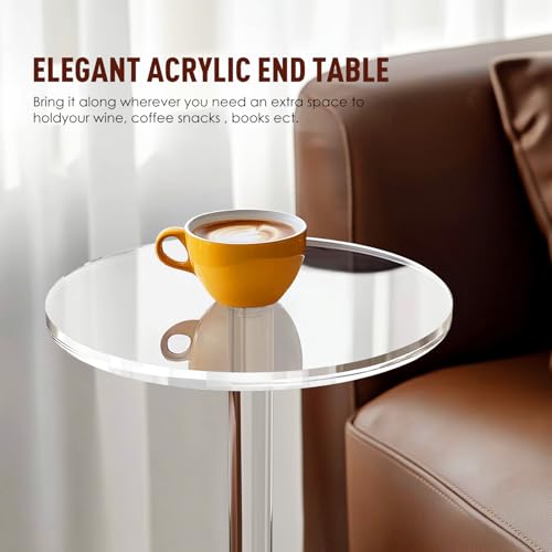 9.8" Round Clear Acrylic End Table - Modern Small Space Side Table for Living Room, Bedroom, Office, Outdoor | Sturdy, Easy to Install, Multi-Purpose - size: Small-9.8in