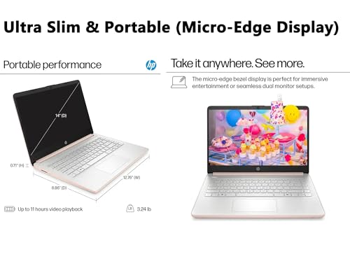 Elite 14" HD Anti-Glare Display Portable Laptop for Student & Home Office by HP, Intel Quad-Core N150, 4GB RAM|128GB UFS, Wi-Fi6/SD Card Slot/WIN 11, 1-Year Microsoft 365 & 1TB Cloud Storage Rose Gold