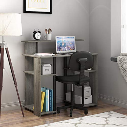 Furinno JAYA Simple Design Computer Writing Desk, French Oak Grey/Black | Raised Hutch, Simple Design Computer Writing Desk, Office Desk for Home Office, Bedroom - color: French Oak/Black