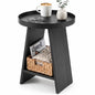 2-Tier Round End Table with 17.7 inch Tray Top, Black | 2-Tier Side Table with Storage Shelf, Modern Farmhouse Industrial Wood Nightstand for Living Room, Bedroom, Small Spaces - color: Black