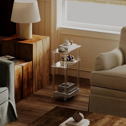 HMYHUM Acrylic Narrow Side Table for Small Spaces, 7" Wide Skinny Nightstand/Bedside Table for Bedroom, Slim Small End Table, 3 Tier, 15.7" L x 22.9" H, Clear