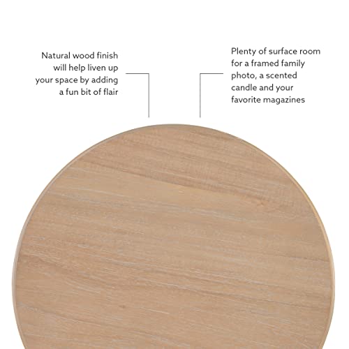 Powell Tarkin Round Natural Wood Turned Spindle Pedestal Side Accent Table - color: Natural