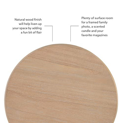 Powell Tarkin Round Natural Wood Turned Spindle Pedestal Side Accent Table - color: Natural