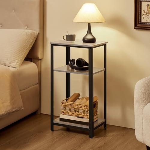 Yaheetech 30 in Tall End Table, 3-Tier with Strong Wooden Shelves, Small Side Table with Metal Frame for Living Room Office, Small Places, Gray - color: Grey