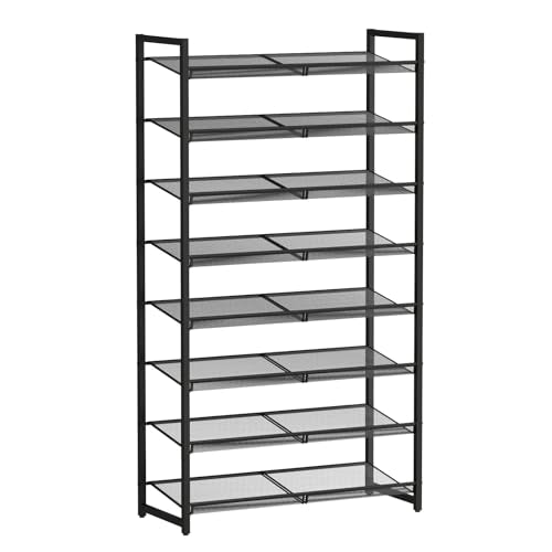 Shoe Rack, 8-Tier Metal Shoe Organizer, Tall Shoe Rack for Closet,entryway,Garage, with Adjustable Flat or Angled Shelves, 32-40 Pairs,Shoes that can accommodate the Whole Family. - color: Black, size: 8Tier
