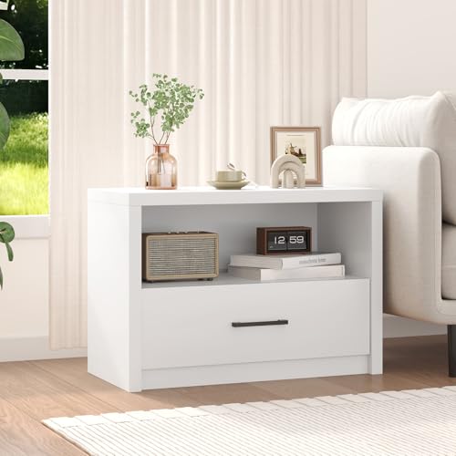 1 Drawer White Dresser, Modern Small Night Stand with Drawer and Open Shelf, 31.5'' Wide Chest of Drawers Storage, Wood Short Bedside Table for Bedroom, Closet, Living Room - color: White, size: 15.9"D x 31.5"W x 21.9"H (1 Drawers)