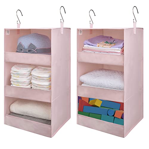 GRANNY SAYS 3 Shelf Hanging Closet Organizers and Storage, Collapsible Closet Storage Organizer with 2 Metal Hooks, Leak-Proof Hanging Shelves for Kids Clothes, Baby Towels, 2 Pack, Pink - color: 3-shelf Pink, size: 2-Pack