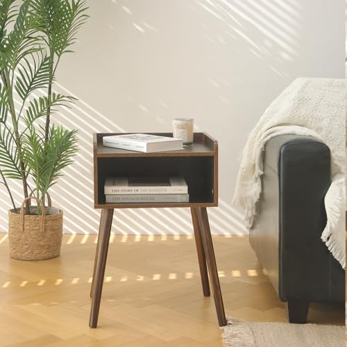 MaxSmeo Nightstand, Mid Century Modern Side Table Bedroom with Storage, Small End Bedside Table with Solid Wood Legs for Living Room, Office Small Spaces (Rustic Brown) - color: Rustic Brown