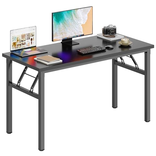 DlandHome 47 Inch Folding Computer Desk, Fully Assembled, Black | Foldable Writing Table, Portable Activity Conference Table for Home Office, Wood Top Metal Frame, Collapsible Easy Storage - color: Black + Black, size: 47 Inches