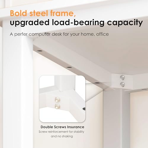 Need 47 inch Computer Desk, White Tabletop, White Metal Frame,Modern Simple | Home Office Desk, Basic Sturdy Writing Table, Adjustable Feet, Water-Resistant, Dorms & Bedrooms, Easy Assembly, Game & Study - color: White, size: 47 inches