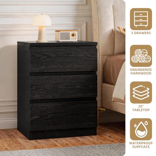 Nightstand with Drawers, Bedside Table with Drawers, Sofa Side Table Storage Cabinet, Night Stand for Bedroom Living Room (1, 3 Drawers Black, 19.7" W×15.6" D×26.57" H) - color: 3 Drawers Black