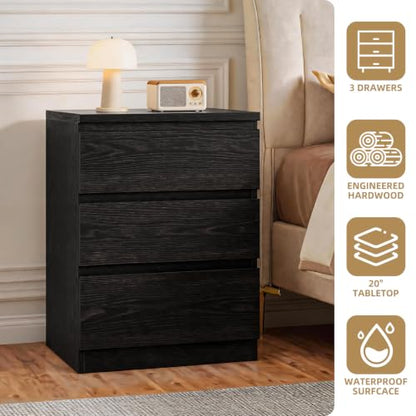 Nightstand with Drawers, Bedside Table with Drawers, Sofa Side Table Storage Cabinet, Night Stand for Bedroom Living Room (1, 3 Drawers Black, 19.7" W×15.6" D×26.57" H) - color: 3 Drawers Black