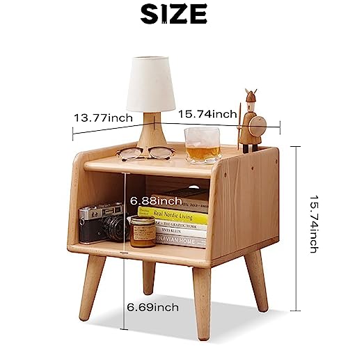 Bedside Table - 100% Solid Oak Wood Nightstand - Small Nightstand with Open Design - Small Side End Table for Bedroom Living Room, Easy Assembly (Natural Color) - color: Natural Color