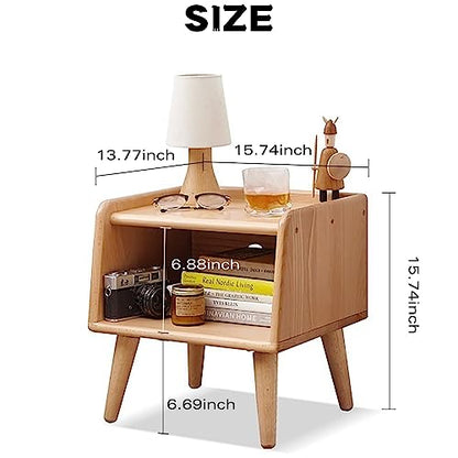Bedside Table - 100% Solid Oak Wood Nightstand - Small Nightstand with Open Design - Small Side End Table for Bedroom Living Room, Easy Assembly (Natural Color) - color: Natural Color
