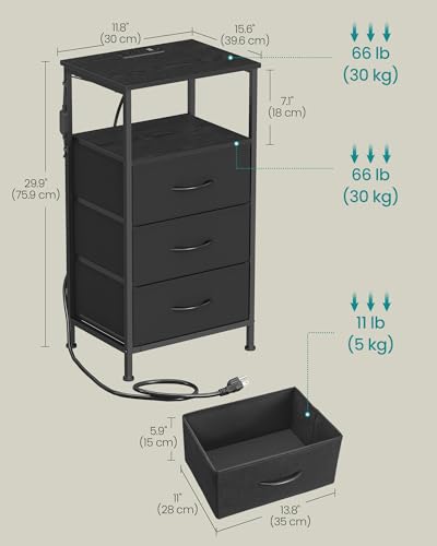 SONGMICS BELLAH Collection - Nightstand with Charging Station and App-Controlled Adjustable LED Lights, Bed Side Table, 3 Drawers and 1 Open Shelf, Modern, Ink Black and Ebony Black ULGS303BH01S - color: Ink Black + Ebony Black, size: 3 Drawers