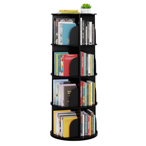 SpaceAid 4 Tier Rotating Bookshelf Tower, Spinning Bookcase Lazy Susan, Revolving 360 Book Shelf Storage Round Carousel, Vertical Rotate Turning Spiral Corner Organizer, Black - color: Black, size: 4 Tier, 50" H