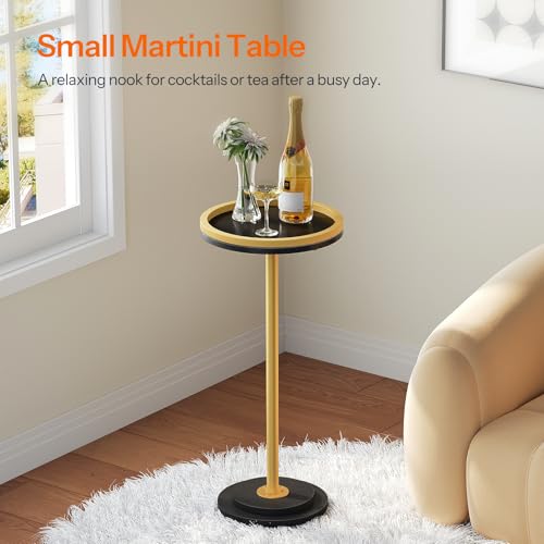 HOOBRO Small Round Side Table, Drink Table, Coffee Martini Table with Pedestal Accent for Small Spaces in Living Room, Bedroom, Sofa Couch, Black and Gold DB168BZ01 - color: Black + Gold