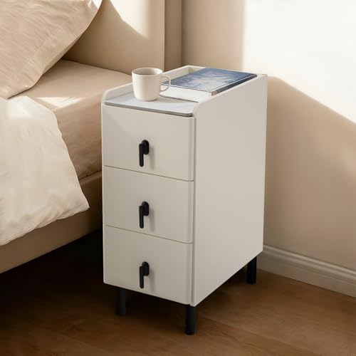Homcosan Night Stand Small Size 9.84", Modern Minimalist Bedside Table with 3 Drawer, Easy Assembly, Narrow End Table for Small Space, Bedroom, Vanity, Dorm (Cream) - color: Cream, size: 9.84"L x 15.75"W x 23.54"H