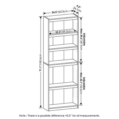 Furinno Jaya Enhanced Home 5-Tier Shelf Bookcase, Blackwood - color: Blackwood, size: 5-Tier, Adjustable Shelves