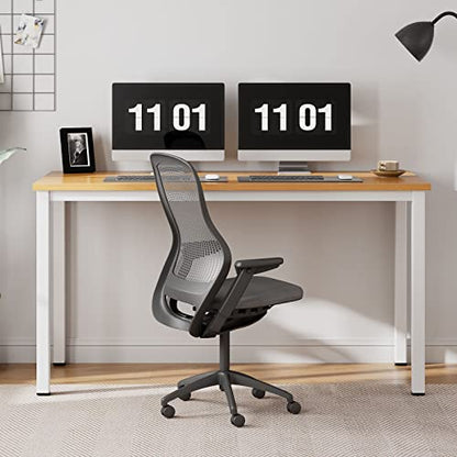 Need 55 Inch Large Computer Desk - Modern Simple Style Home Office Gaming Desk, Basic Writing Table for Study Student, White Metal Frame, Teak - color: Teak & White, size: 55 inches
