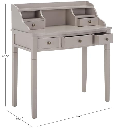SAFAVIEH Furniture - Landon 5-Drawer Writing Desk - Quartz Grey - Solid Wood - Classic Hutch Design - Ideal for Home Office, Living Room, Den, 36.2"W x 19.1"D x 40.5"H (AMH6516C) - color: Quartz Grey