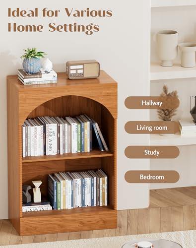 31.5" Arched Small Narrow Book Shelf with Storage, 2 Tier Small Arched Bookshelf for Home Office, Entryway Console Table for Living Room, Hallway, Wood