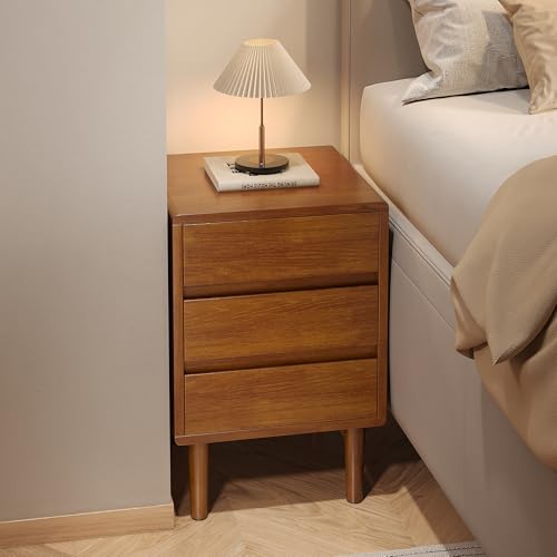 Nightstand with 3 Drawers Narrow Night Stand Solid Wood Bedside Table Mid Century Modern Nightstand Wooden End Table for Bedroom, Study, Office - color: Walnut-3d, size: 15.75''×15.75''×23.62''